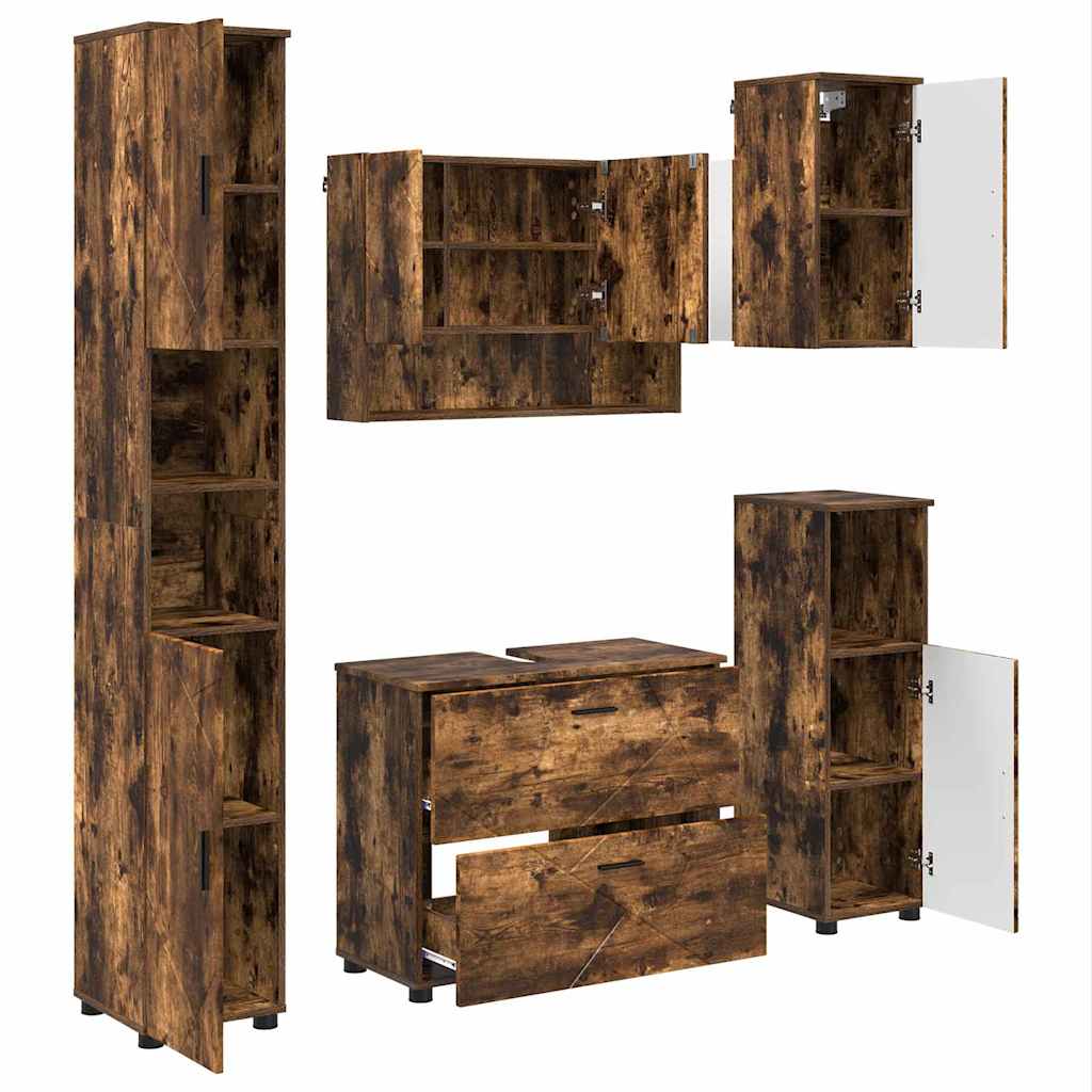 Ensemble de mobilier de salle de bain 5 pc Chêne fumé