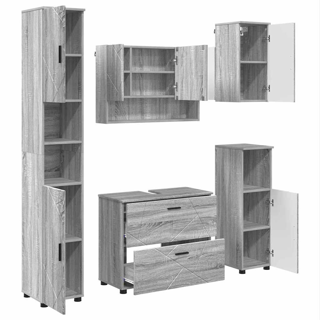 Ensemble de mobilier de salle de bain 5 pc Gris Sonoma