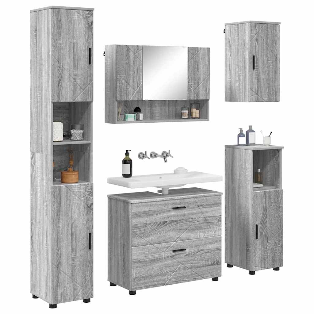 Ensemble de mobilier de salle de bain 5 pc Gris Sonoma