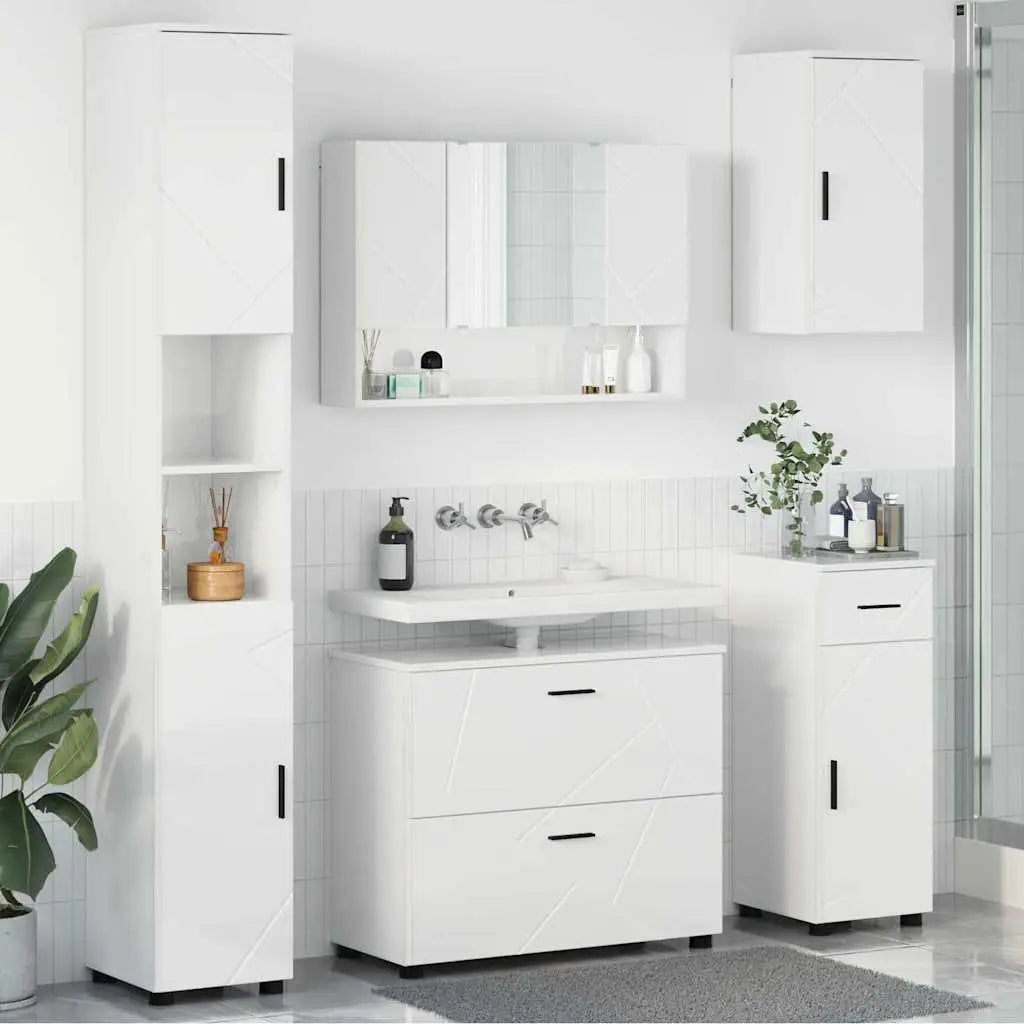 Ensemble de mobilier de salle de bain 5 pc Blanc brillant - XIOS