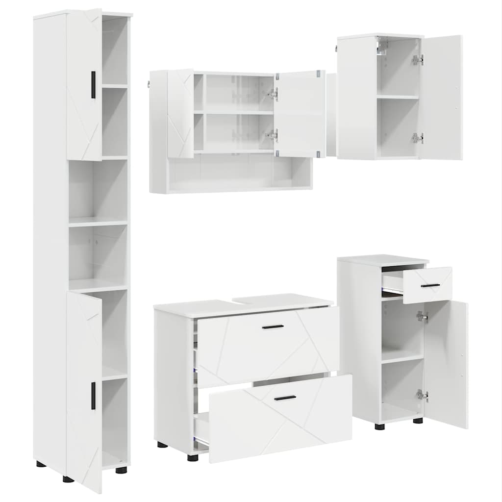 Ensemble de mobilier de salle de bain 5 pc Blanc brillant