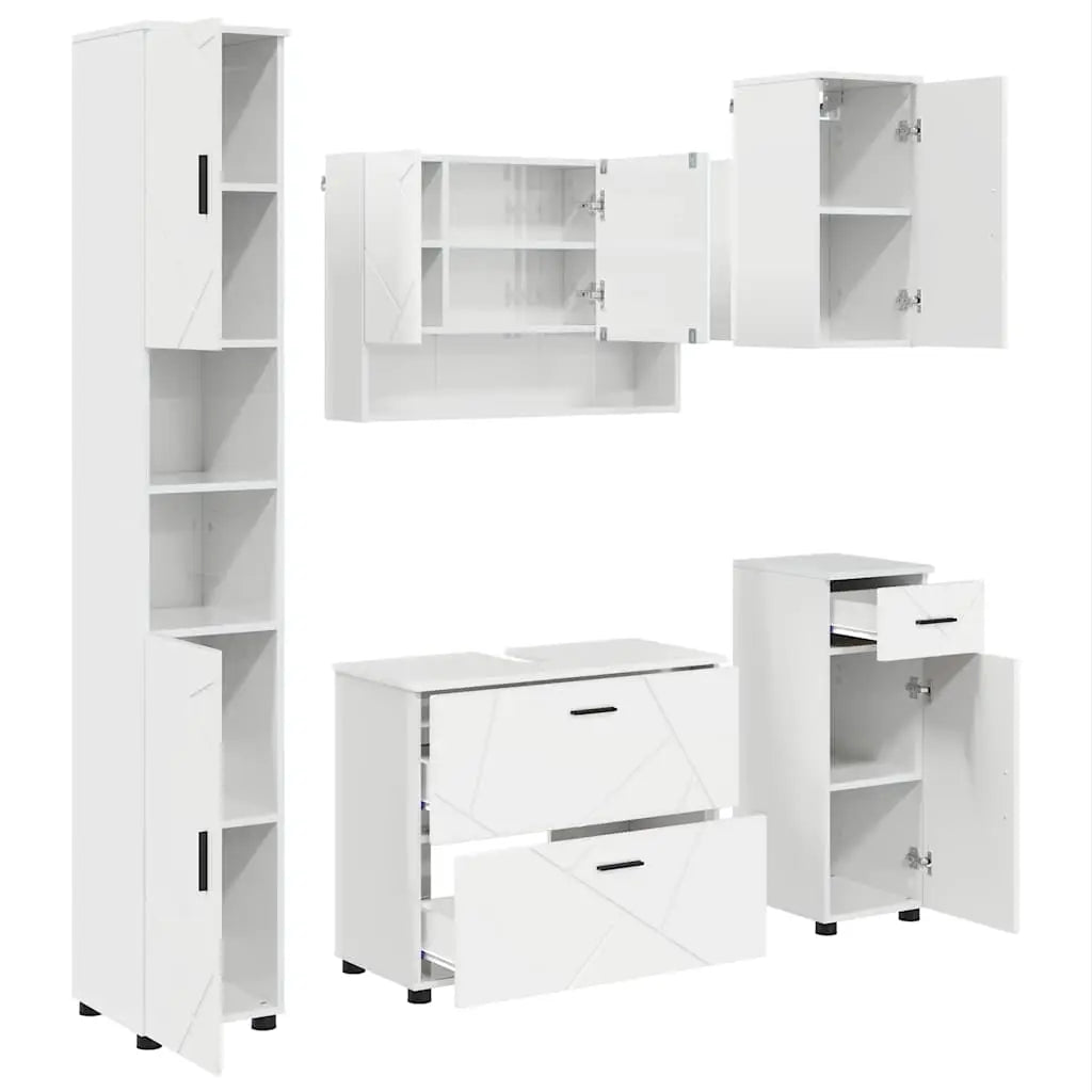 Ensemble de mobilier de salle de bain 5 pc Blanc brillant - XIOS