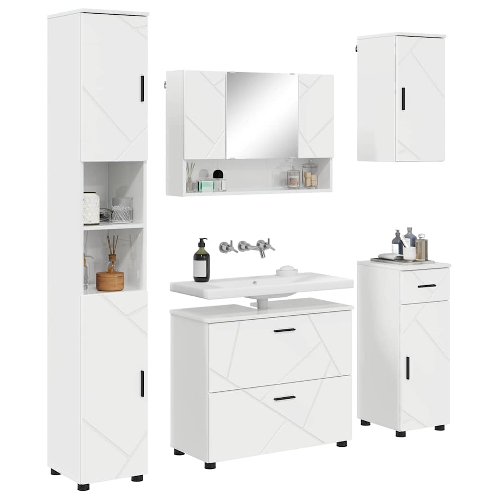 Ensemble de mobilier de salle de bain 5 pc Blanc brillant