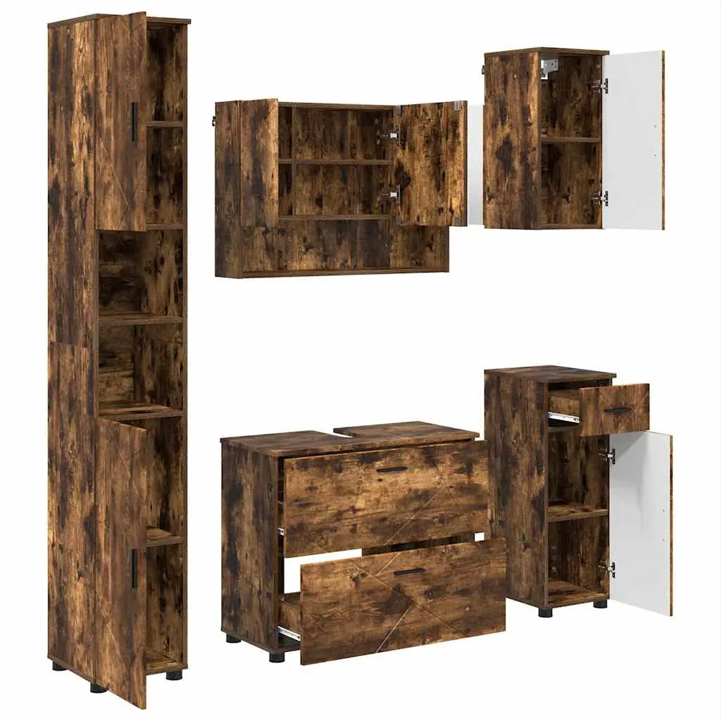 Ensemble de mobilier de salle de bain 5 pc Chêne fumé - XIOS