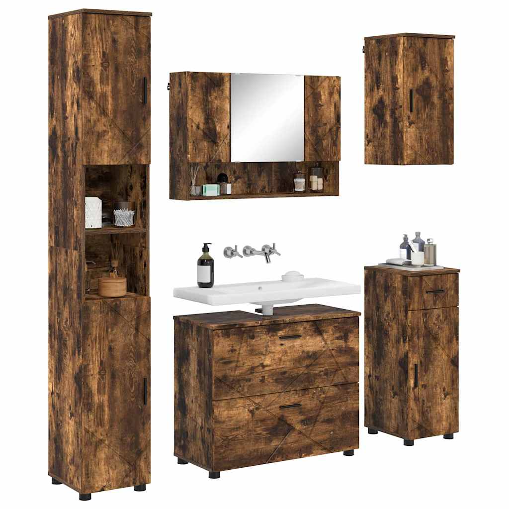 Ensemble de mobilier de salle de bain 5 pc Chêne fumé