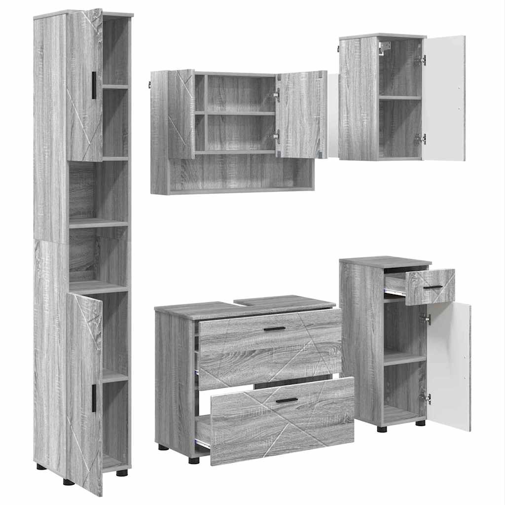 Ensemble de mobilier de salle de bain 5 pc Gris Sonoma