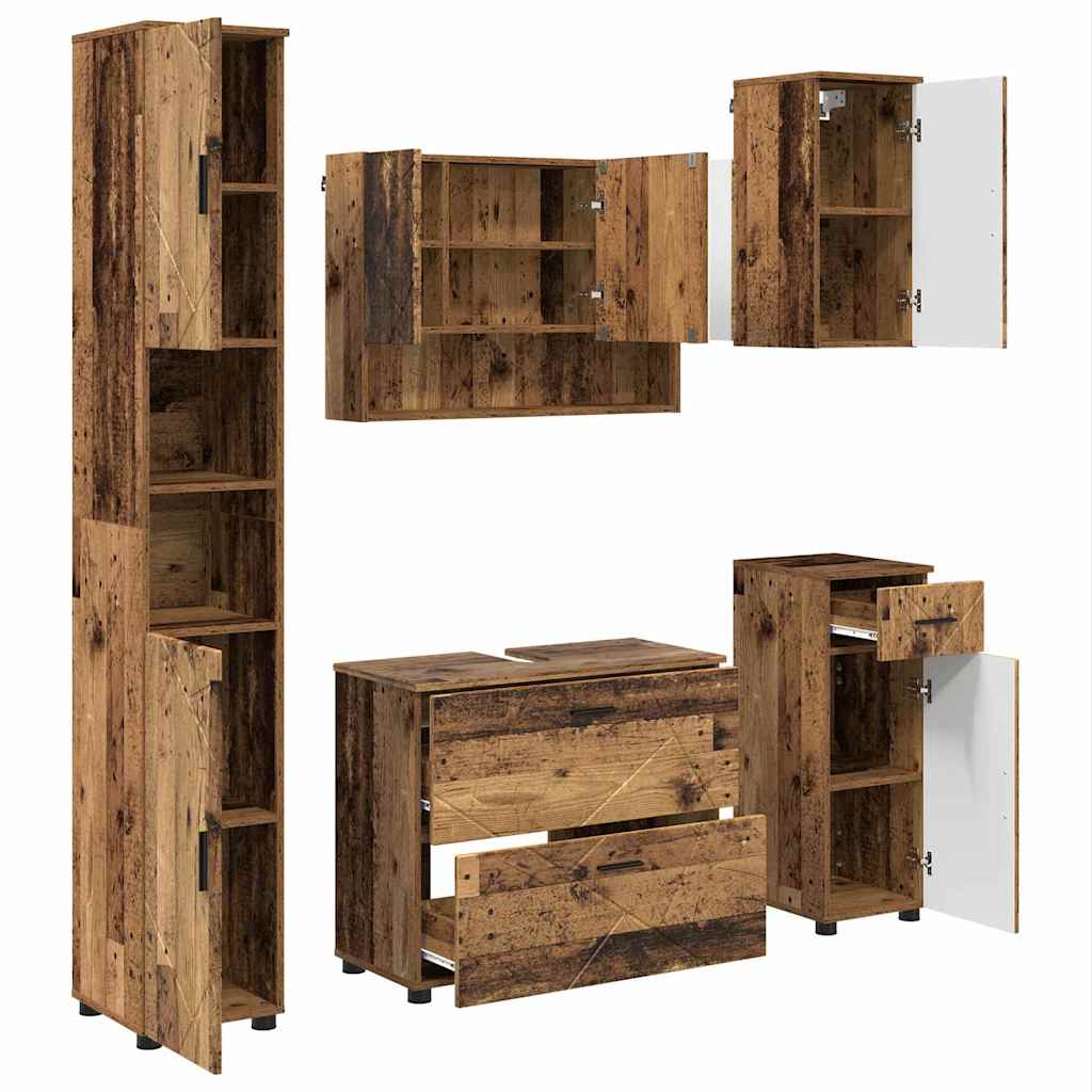 Ensemble de mobilier de salle de bain 5 pc Bois Ancien