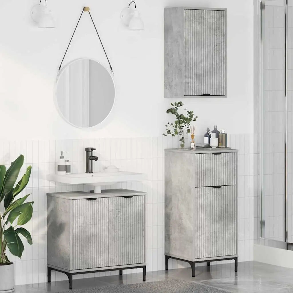 Ensemble de mobilier de salle de bain 3 pièces Gris béton - XIOS