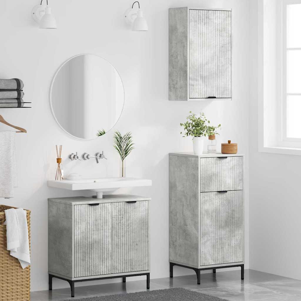 Ensemble de mobilier de salle de bain 3 pièces Gris béton