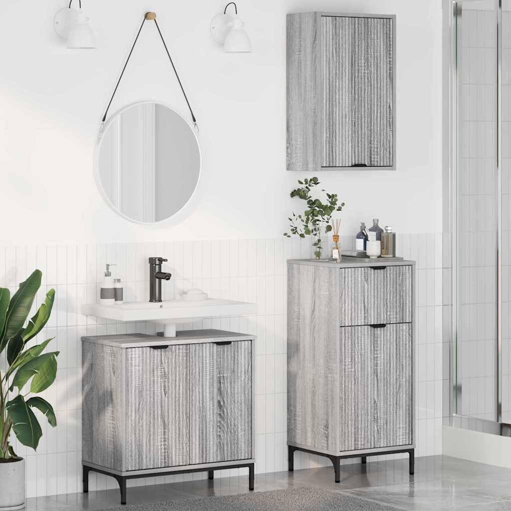 Ensemble de mobilier de salle de bain 3 pièces Gris Sonoma