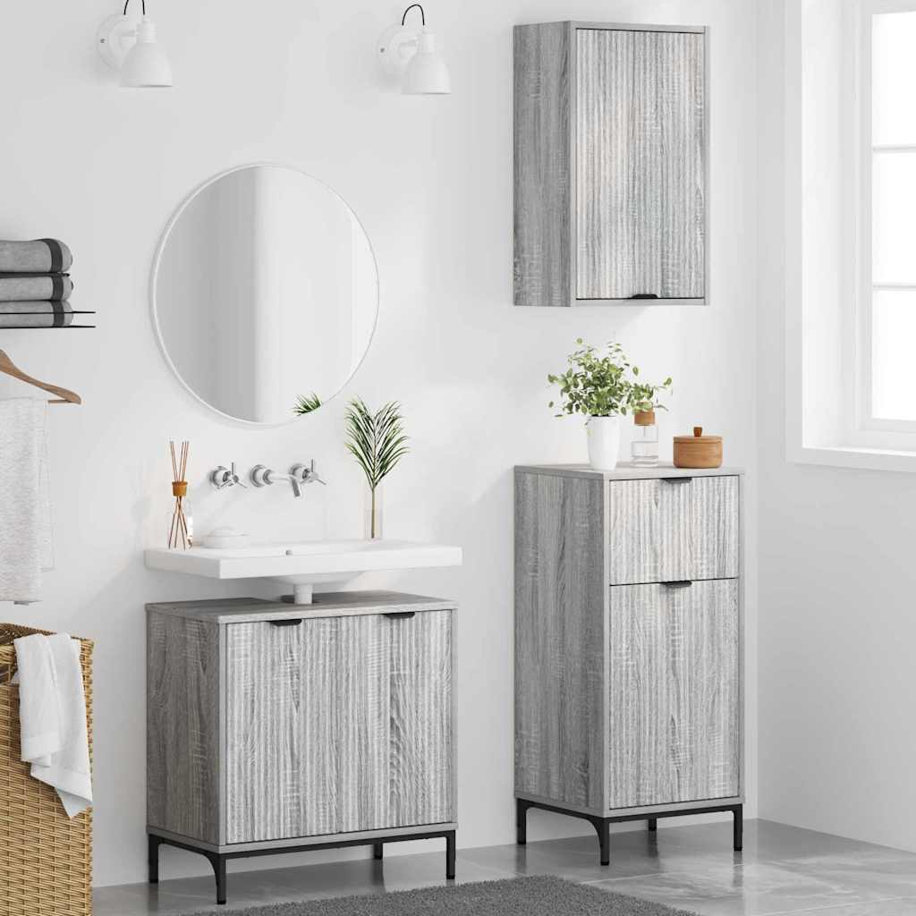 Ensemble de mobilier de salle de bain 3 pièces Gris Sonoma