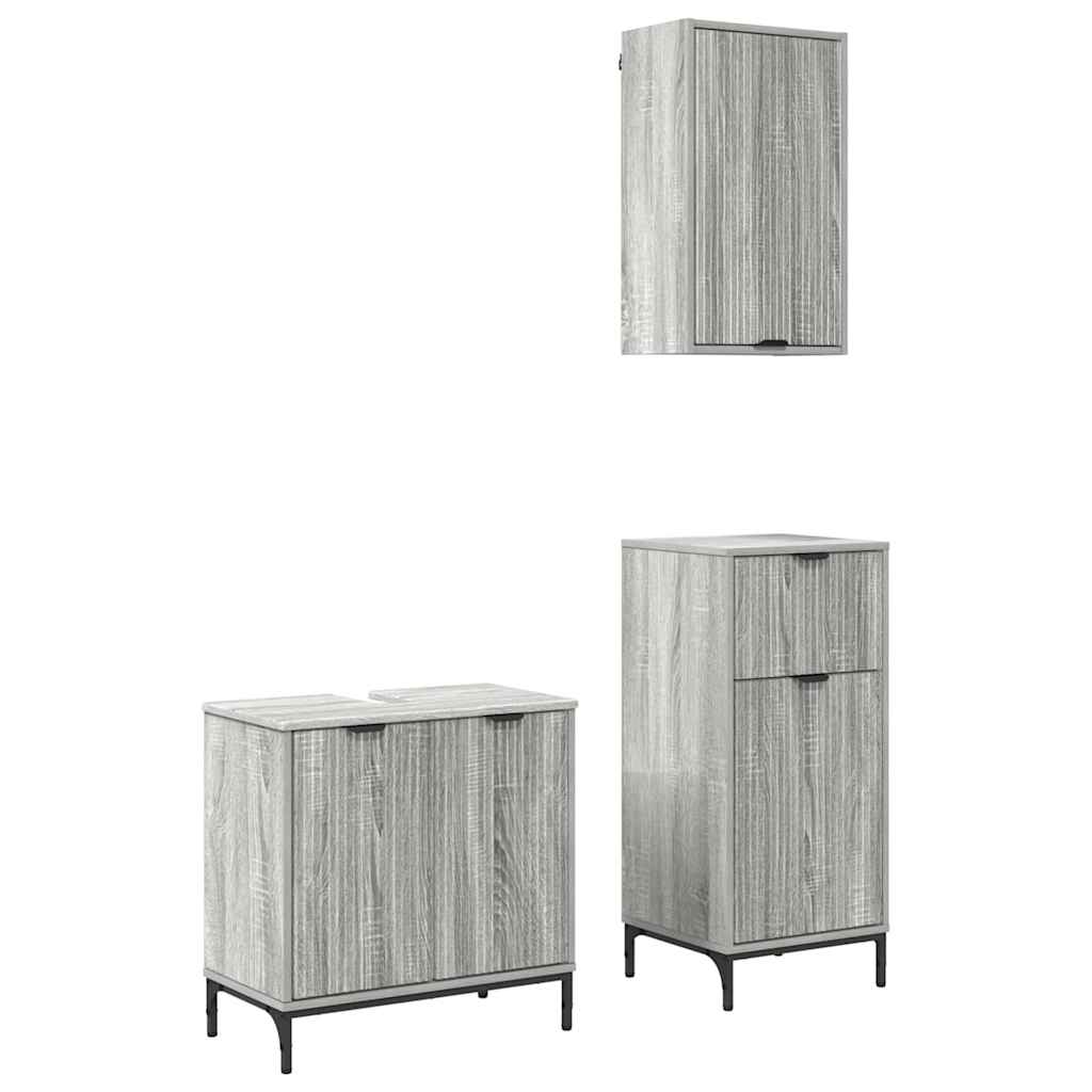 Ensemble de mobilier de salle de bain 3 pièces Gris Sonoma