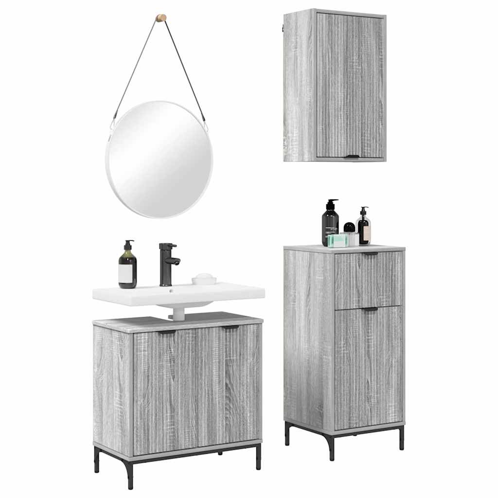 Ensemble de mobilier de salle de bain 3 pièces Gris Sonoma