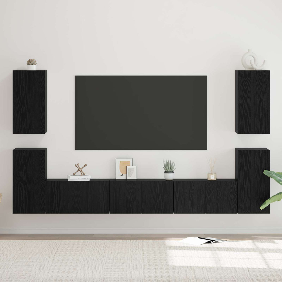 Ensemble meuble TV 7 pc Chêne noir Bois d'ingénierie