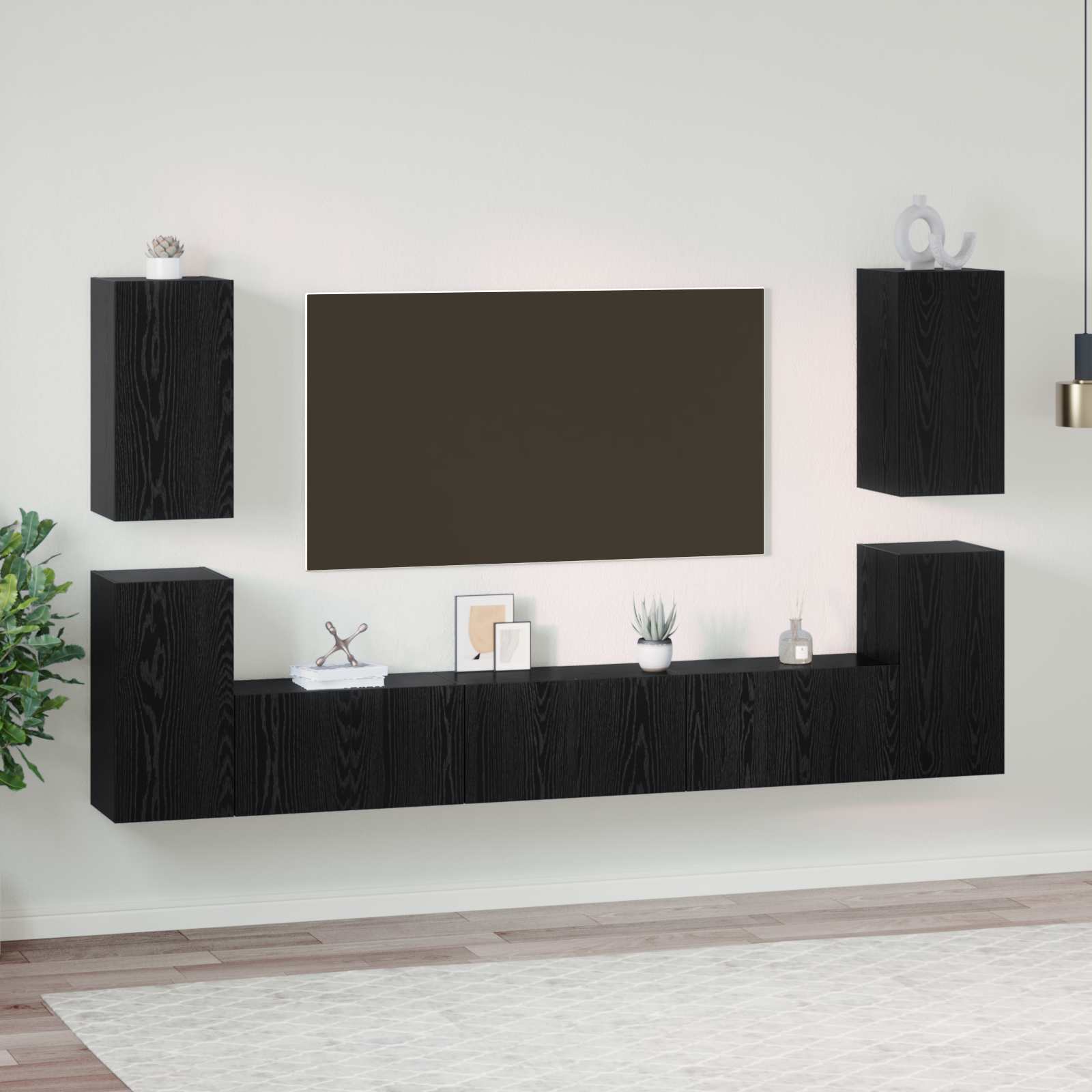 Ensemble meuble TV 7 pc Chêne noir Bois d'ingénierie