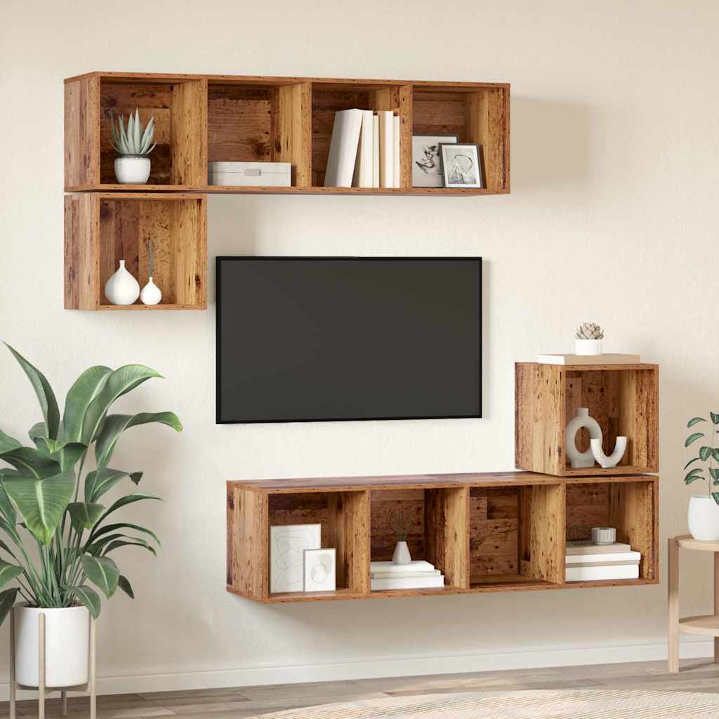 Ensemble meuble TV 4 pc Bois Ancien Bois d'ingénierie