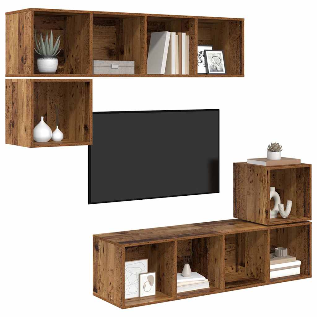 Ensemble meuble TV 4 pc Bois Ancien Bois d'ingénierie
