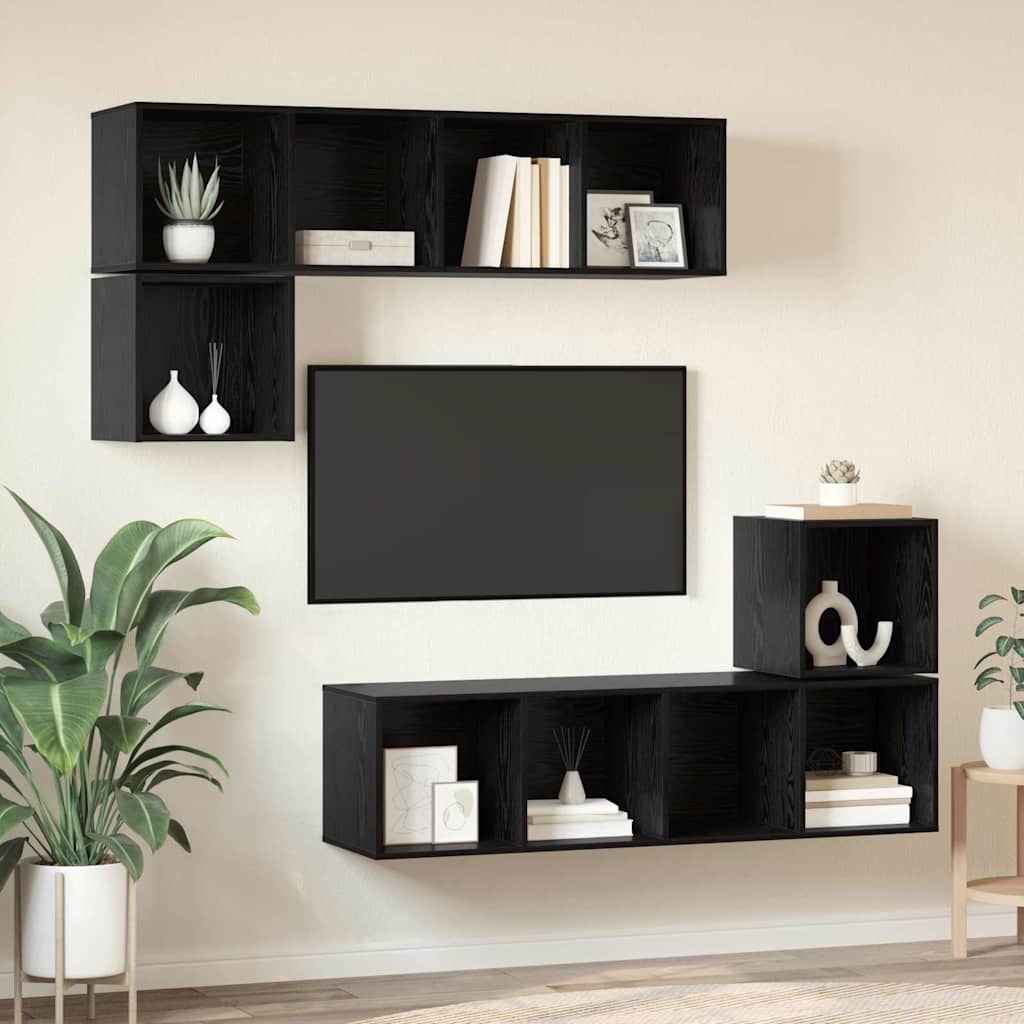 Ensemble meuble TV 4 pc Chêne noir Bois d'ingénierie