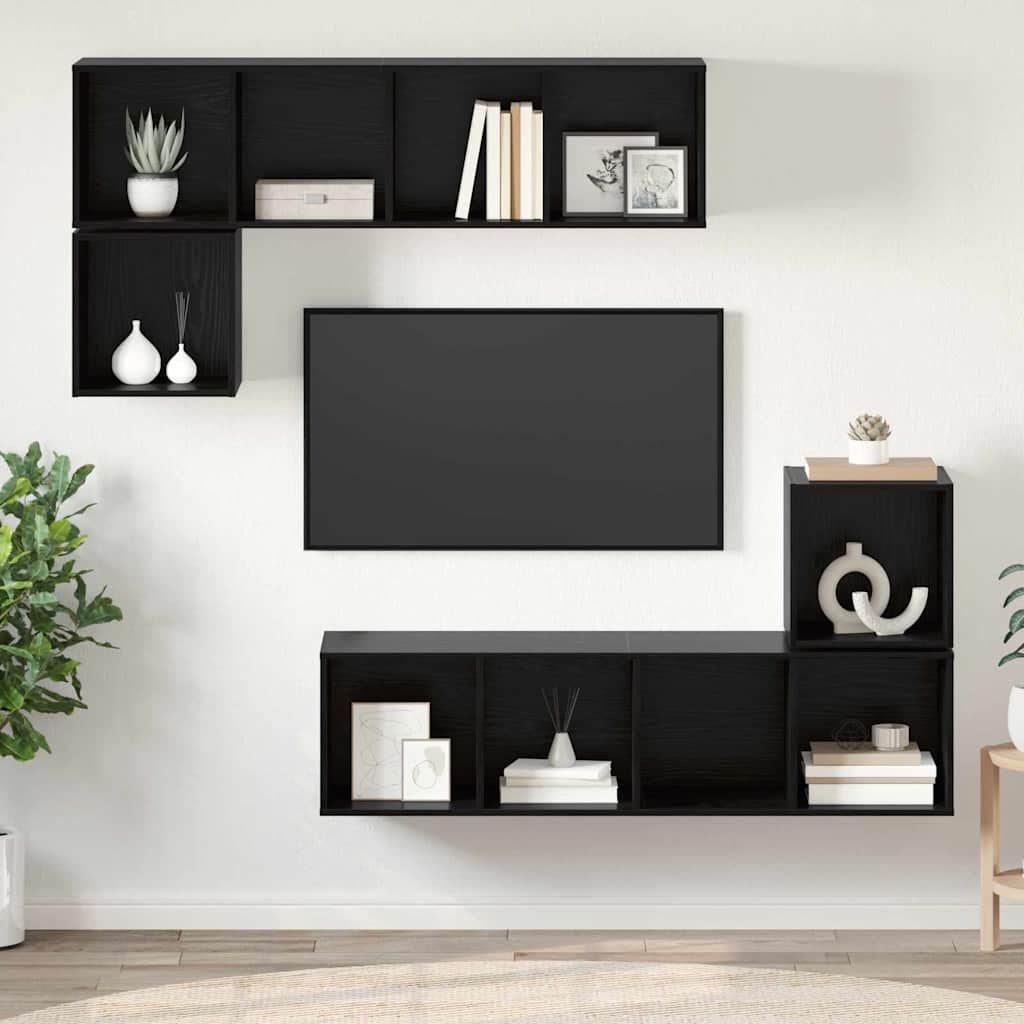 Ensemble meuble TV 4 pc Chêne noir Bois d'ingénierie