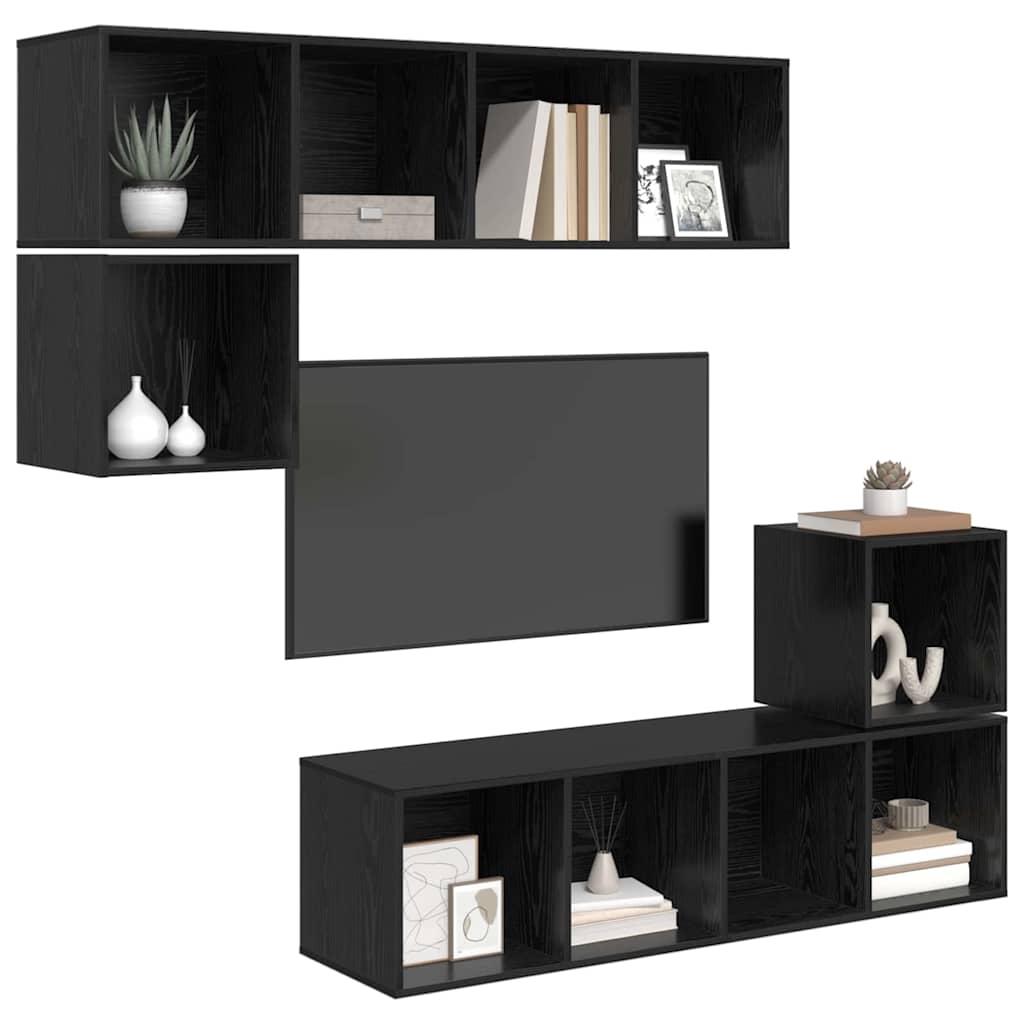 Ensemble meuble TV 4 pc Chêne noir Bois d'ingénierie
