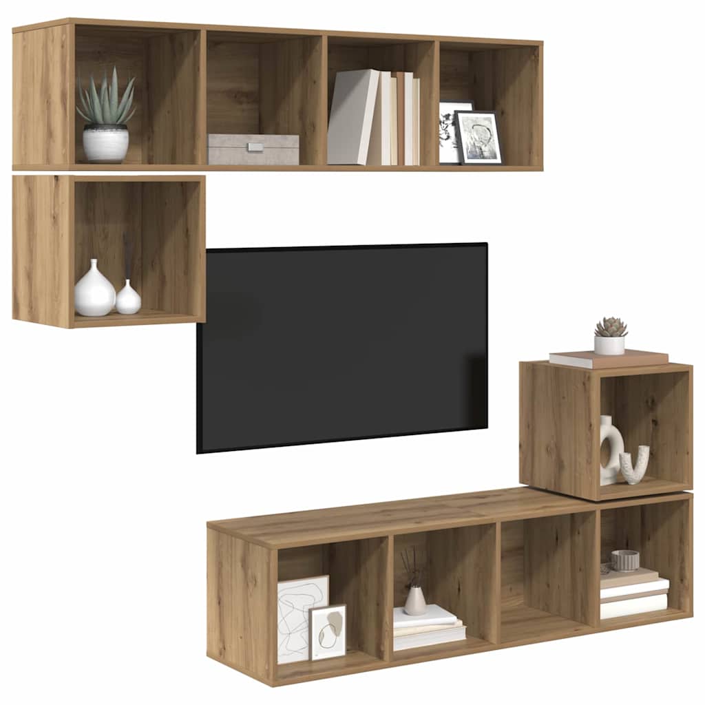 Ensemble meuble TV 4 pc Chêne artisanal Bois d'ingénierie