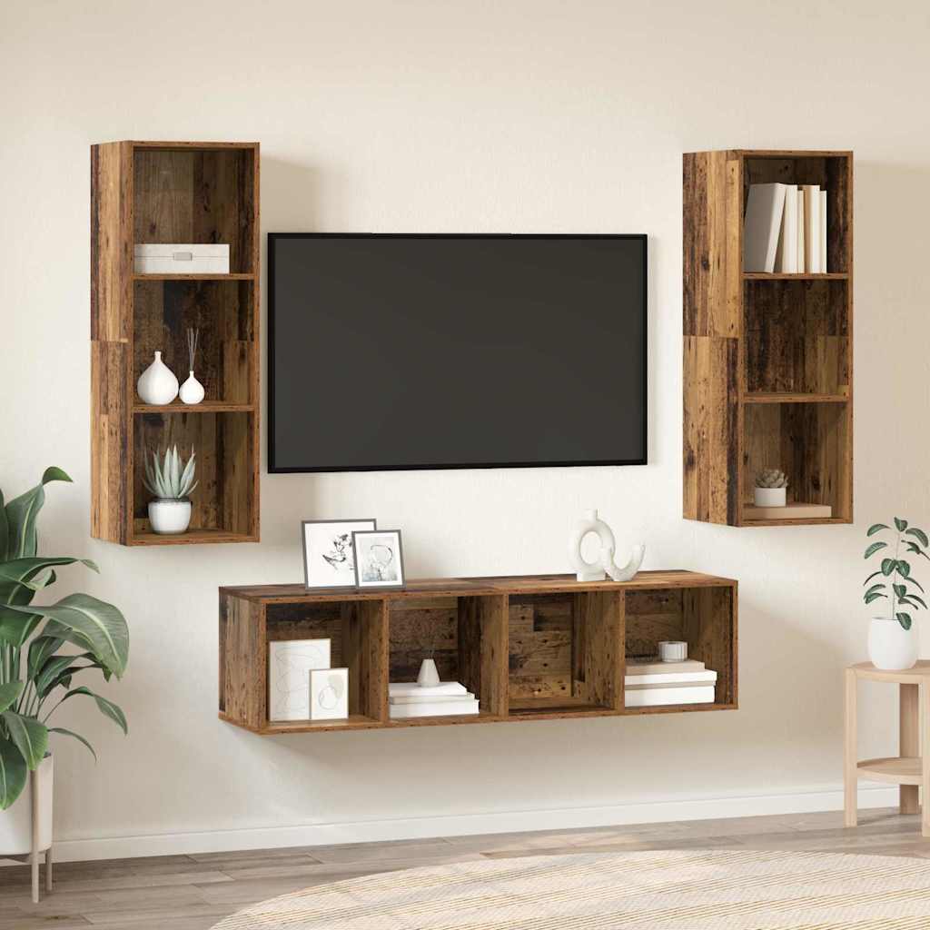 Ensemble meuble TV 3 pc Bois Ancien Bois d'ingénierie