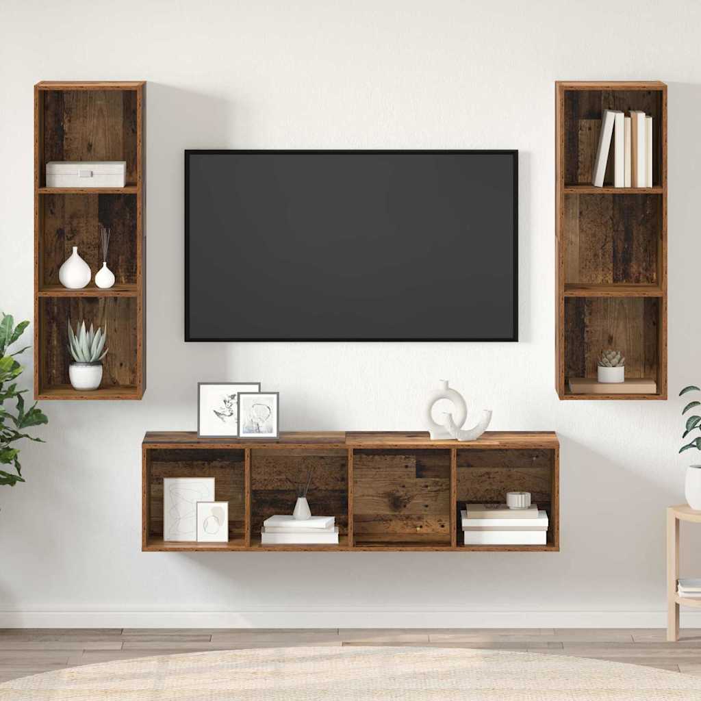 Ensemble meuble TV 3 pc Bois Ancien Bois d'ingénierie