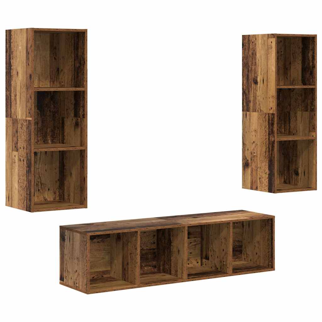 Ensemble meuble TV 3 pc Bois Ancien Bois d'ingénierie