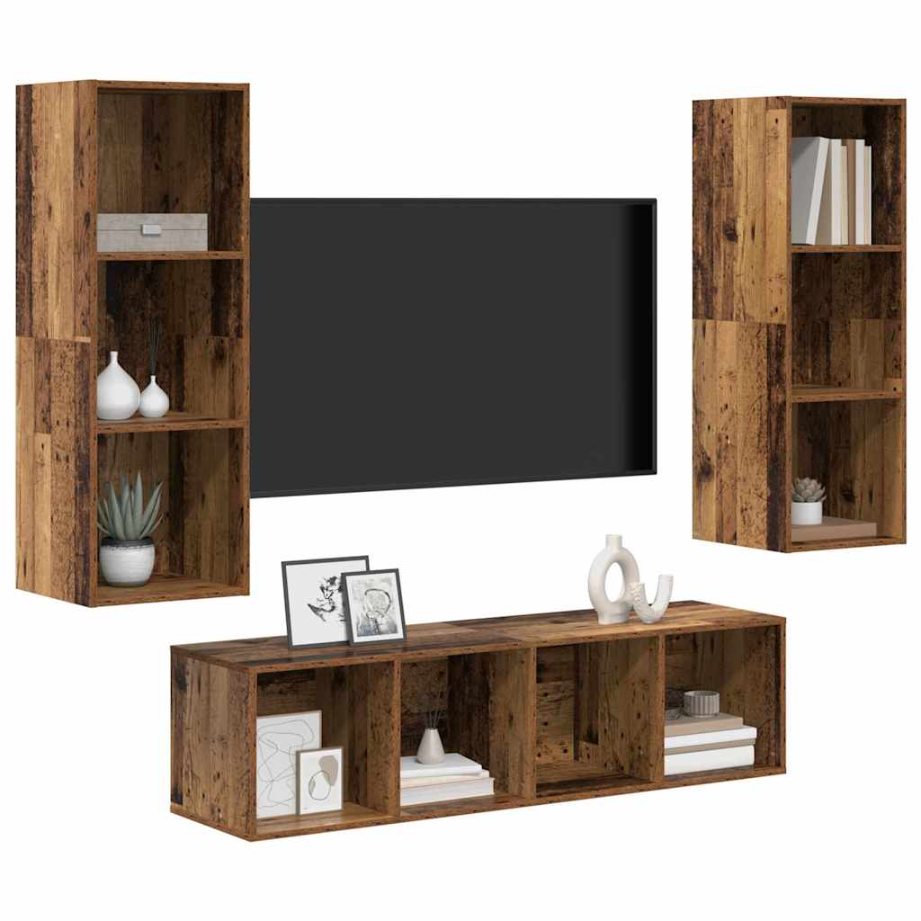 Ensemble meuble TV 3 pc Bois Ancien Bois d'ingénierie