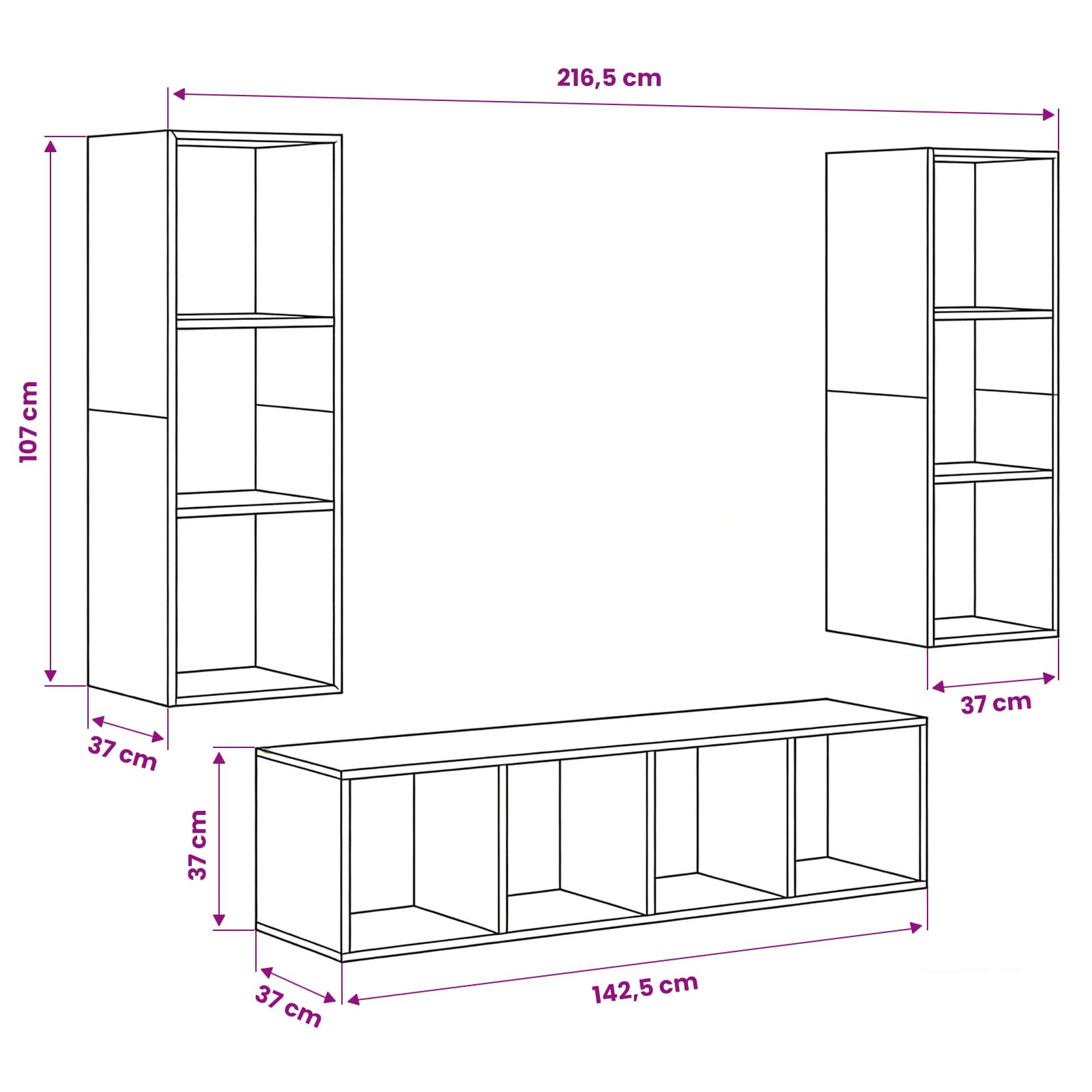 Ensemble meuble TV 3 pc Bois Ancien Bois d'ingénierie
