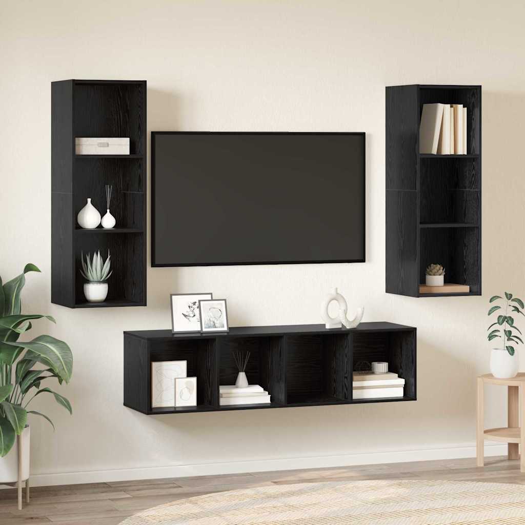 Ensemble meuble TV 3 pc Chêne noir Bois d'ingénierie