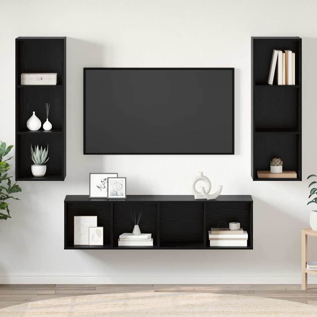Ensemble meuble TV 3 pc Chêne noir Bois d'ingénierie