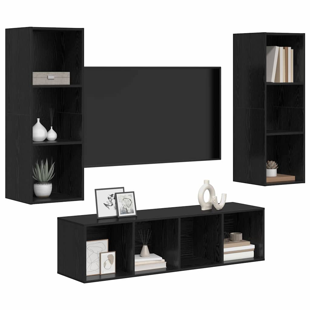 Ensemble meuble TV 3 pc Chêne noir Bois d'ingénierie