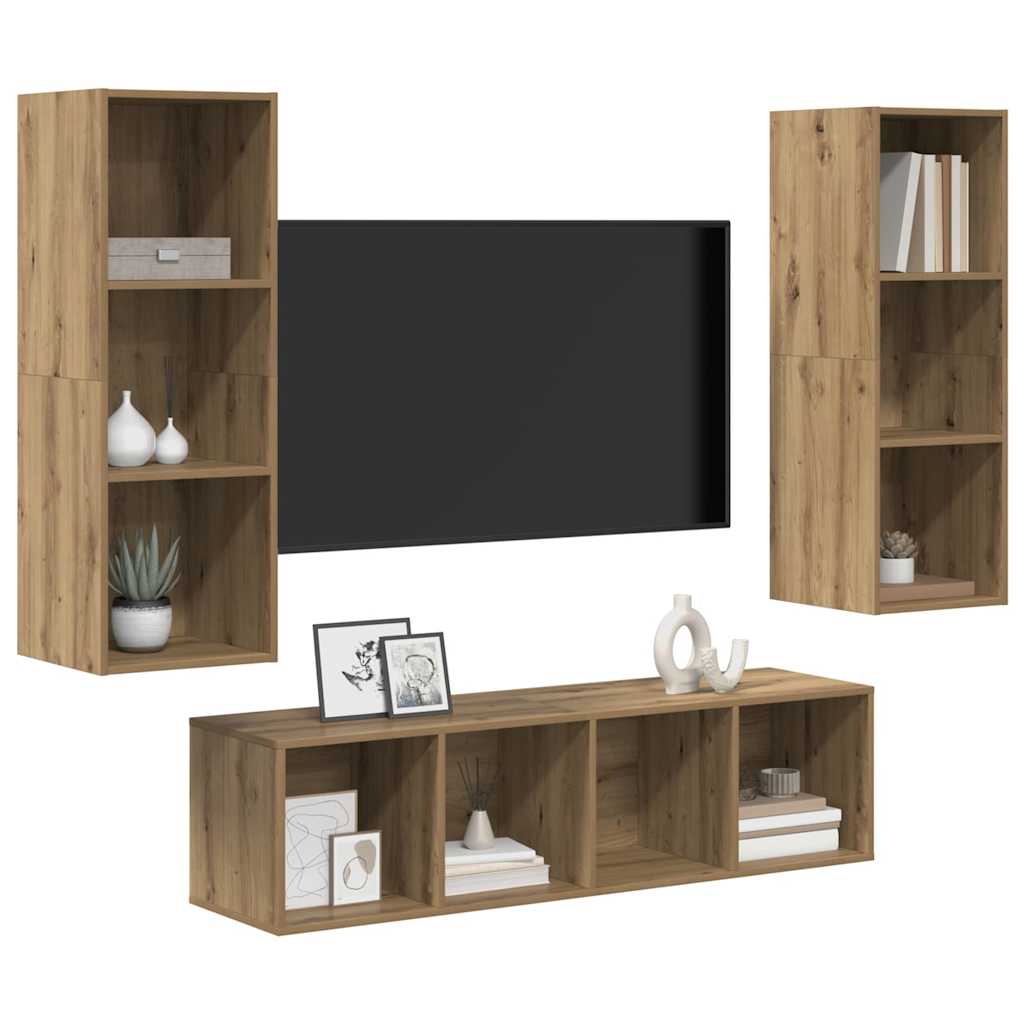 Ensemble meuble TV 3 pc Chêne artisanal Bois d'ingénierie