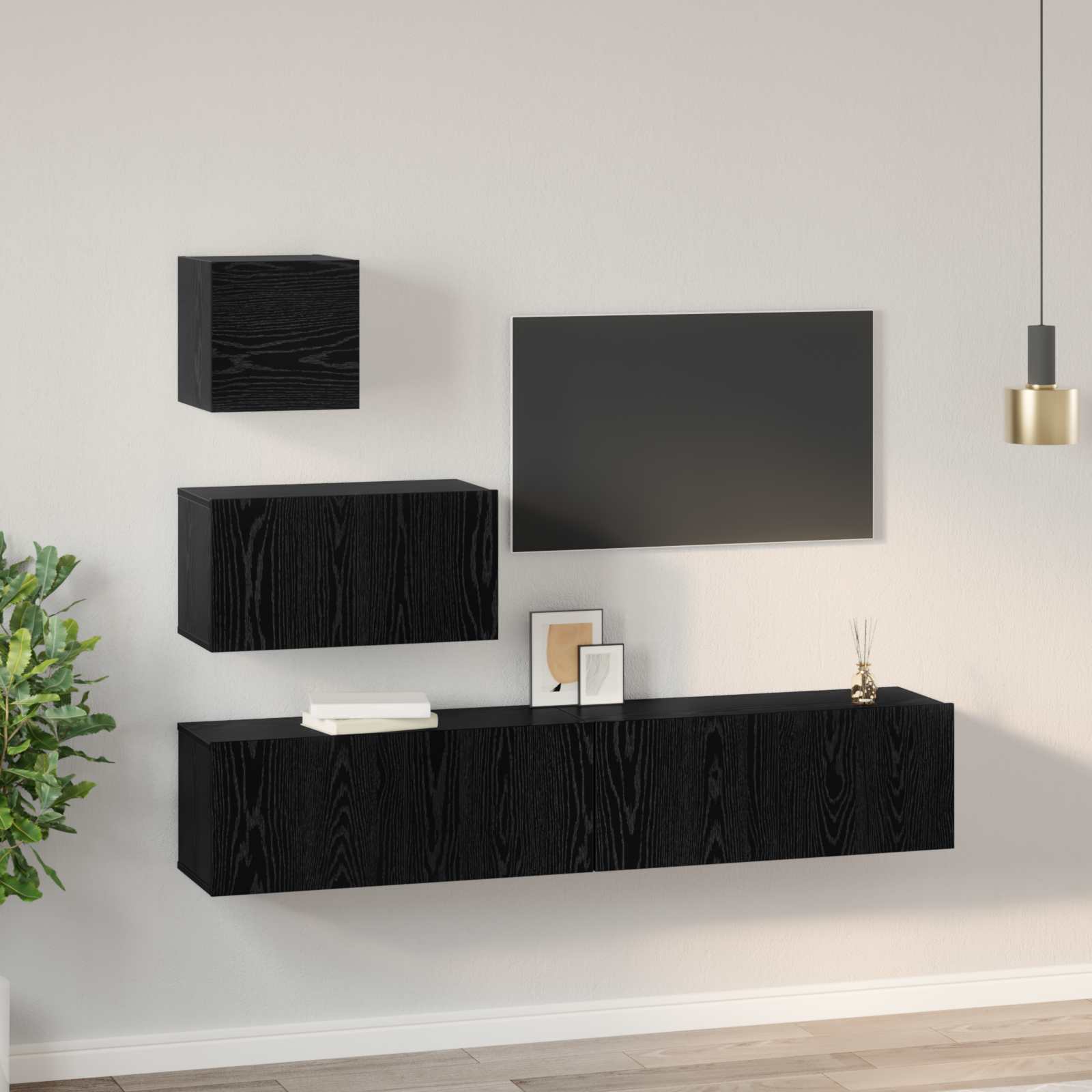 Ensemble meuble TV 3 pc Chêne noir Bois d'ingénierie