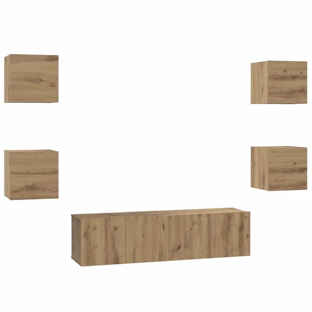Ensemble meuble TV 6 pc Chêne artisanal Bois d’ingénierie - XIOS