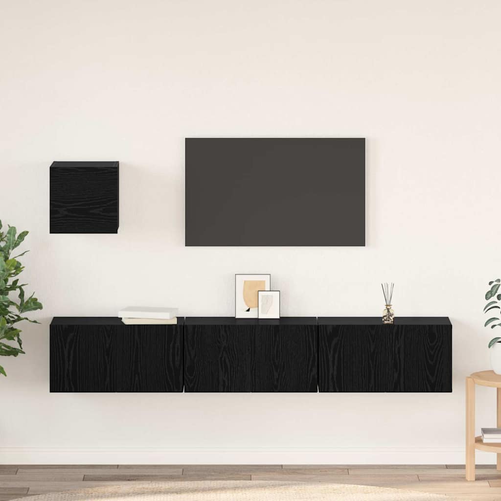Ensemble meuble TV 4 pc Chêne noir Bois d'ingénierie
