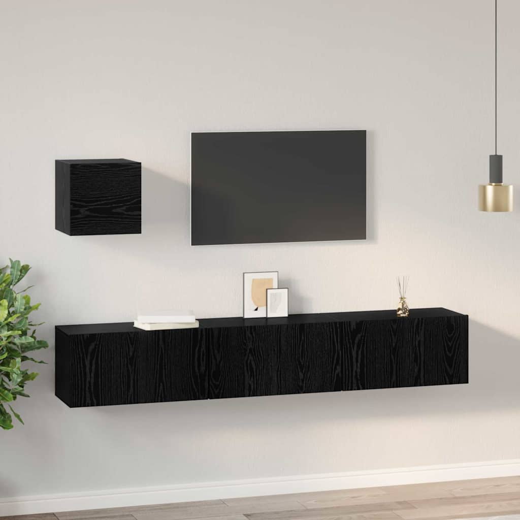 Ensemble meuble TV 4 pc Chêne noir Bois d'ingénierie