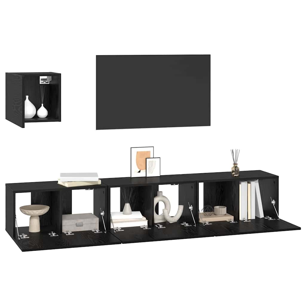 Ensemble meuble TV 4 pc Chêne noir Bois d'ingénierie