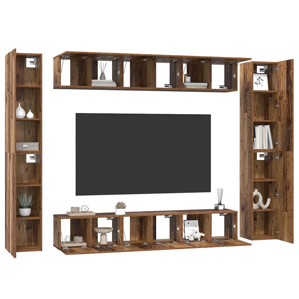 Ensemble meuble TV 10 pc Bois Ancien Bois d'ingénierie