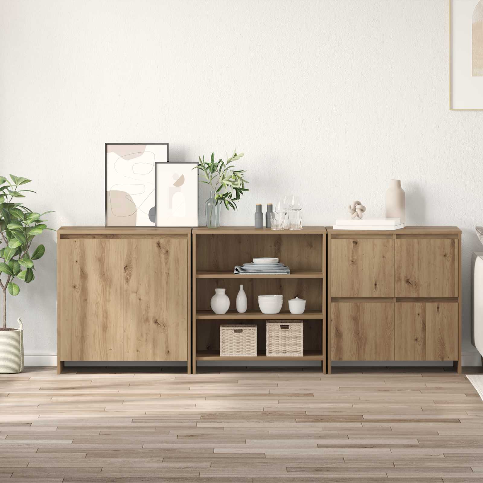 Buffet 3 pc Chêne artisanal 70 x 41 x 75 cm Bois d'ingénierie - XIOS