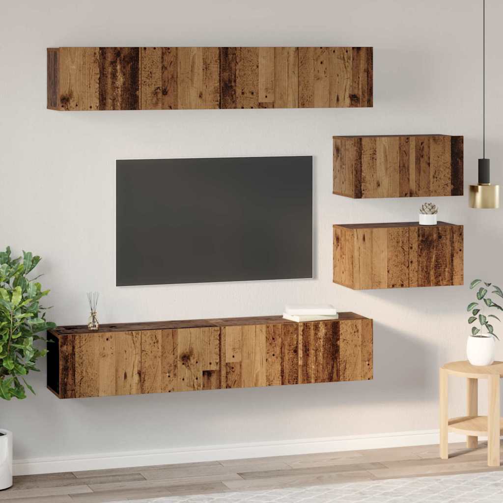 Ensemble de meubles TV Montage mural 6 pcs Bois ancien Moyen - XIOS
