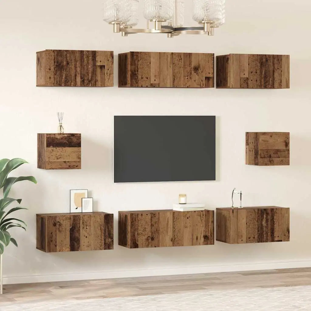 Ensemble meuble TV 8 pc Bois Ancien Bois d’ingénierie - XIOS