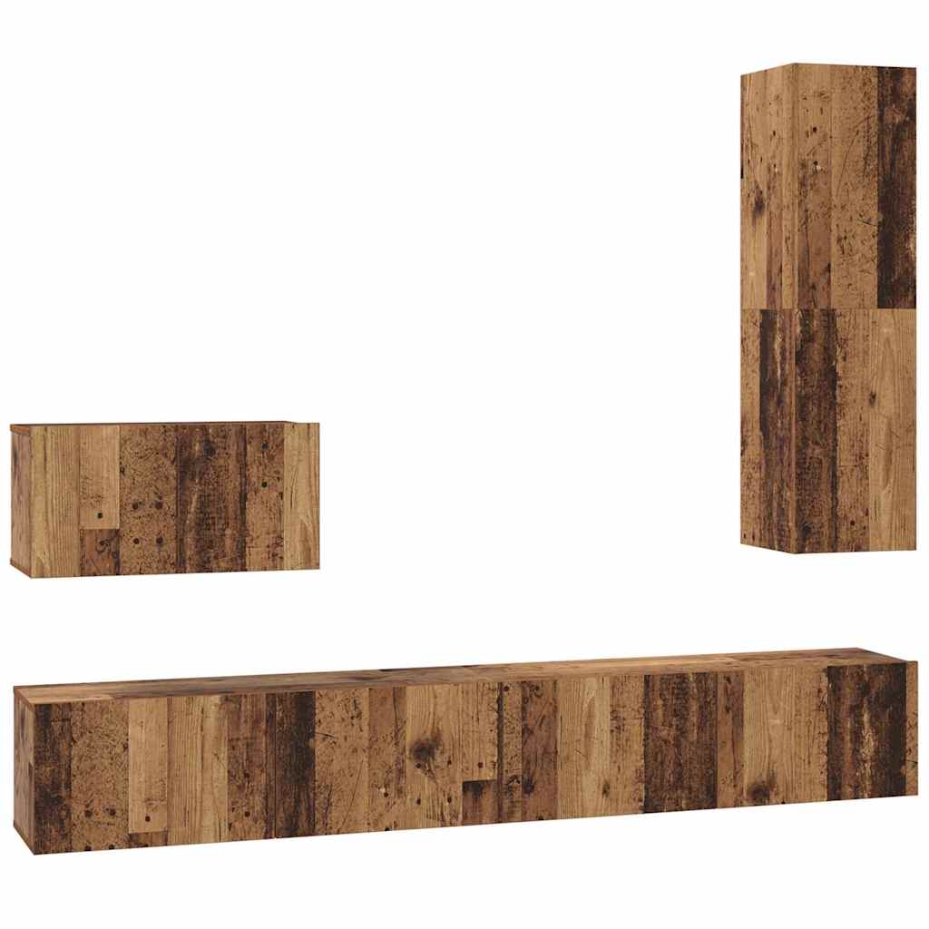 Meuble TV mural 4 pc Bois Ancien Bois d'ingénierie