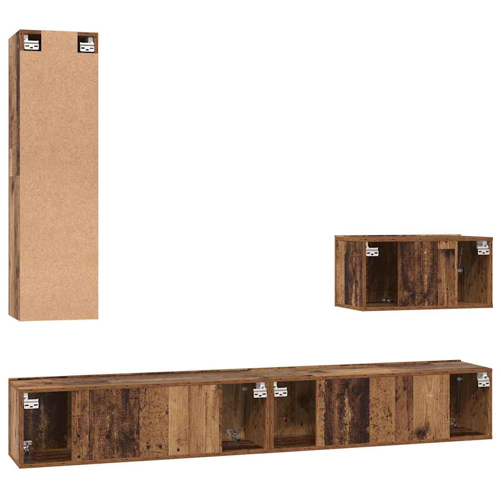 Meuble TV mural 4 pc Bois Ancien Bois d'ingénierie