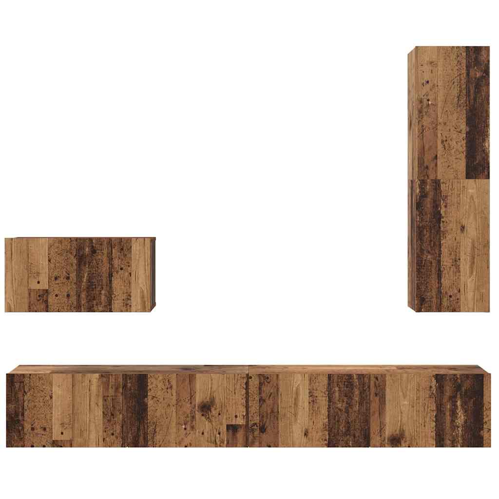 Meuble TV mural 4 pc Bois Ancien Bois d'ingénierie