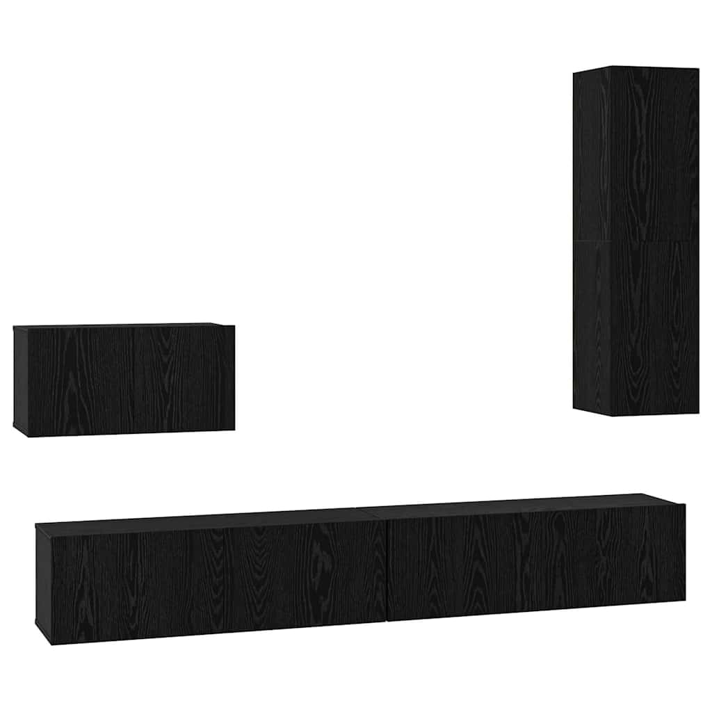 Meuble TV mural 4 pc Chêne noir Bois d'ingénierie