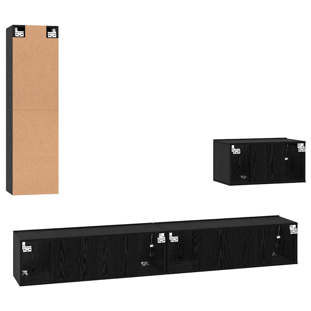 Meuble TV mural 4 pc Chêne noir Bois d'ingénierie