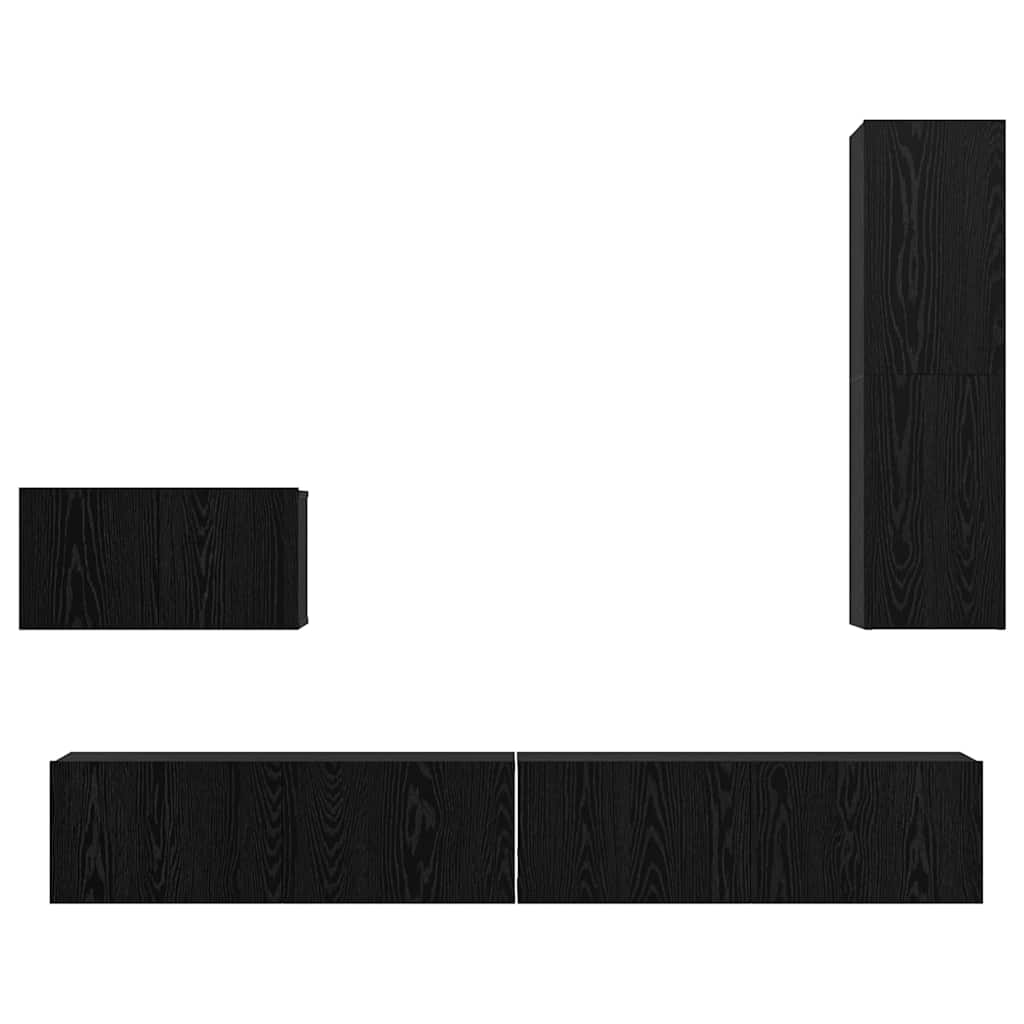 Meuble TV mural 4 pc Chêne noir Bois d'ingénierie