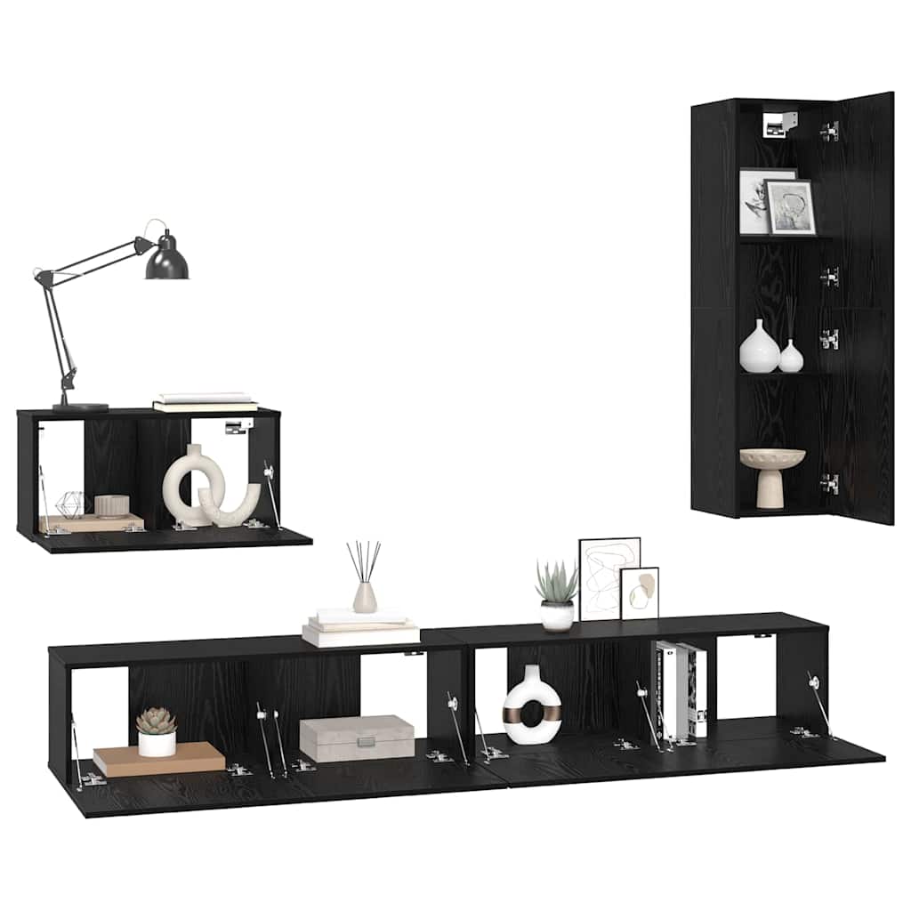 Meuble TV mural 4 pc Chêne noir Bois d'ingénierie
